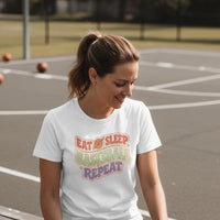 Eat Sleep Basketball Repeat T-Shirt for Women – Colorful Fun Sports Lifestyle WHITE - FRONT