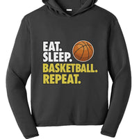 Eat Sleep Basketball Repeat Youth Funny Sports Motivation Hoodie for Kids Athletes Black - YST358 - FRONT
