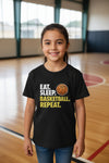Eat Sleep Basketball Repeat Youth Funny Sports Motivation T-Shirt for Kids Athletes Black - G640B - FRONT
