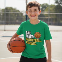 Eat Sleep Basketball Repeat Youth Funny Sports Motivation T-Shirt for Kids Athletes Irish Green - G640B - FRONT