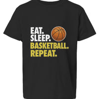 Eat Sleep Basketball Repeat Youth Funny Sports Motivation T-Shirt for Kids Athletes Black - G640B - FRONT