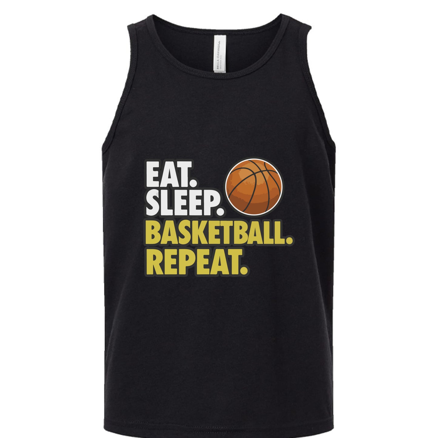 Eat Sleep Basketball Repeat Youth Funny Sports Motivation Tank Top for Kids Athletes Solid Black Triblend - 3480YCV - FRONT