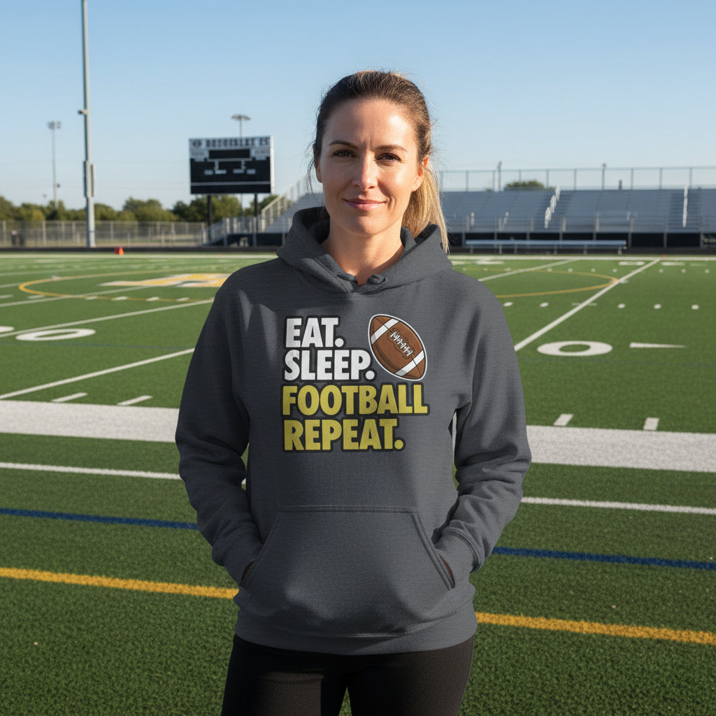 Eat Sleep Football Repeat - Athlete Lifestyle Ladies Hoodie DARK HEATHER - FRONT
