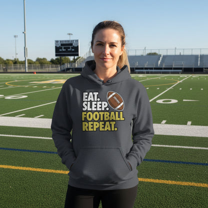 Eat Sleep Football Repeat - Athlete Lifestyle Ladies Hoodie DARK HEATHER - FRONT