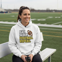 Eat Sleep Football Repeat - Athlete Lifestyle Ladies Hoodie WHITE - FRONT