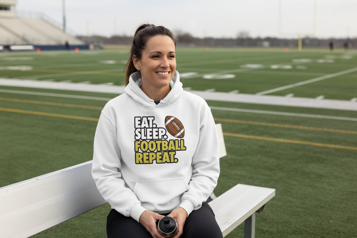 Eat Sleep Football Repeat - Athlete Lifestyle Ladies Hoodie WHITE - FRONT