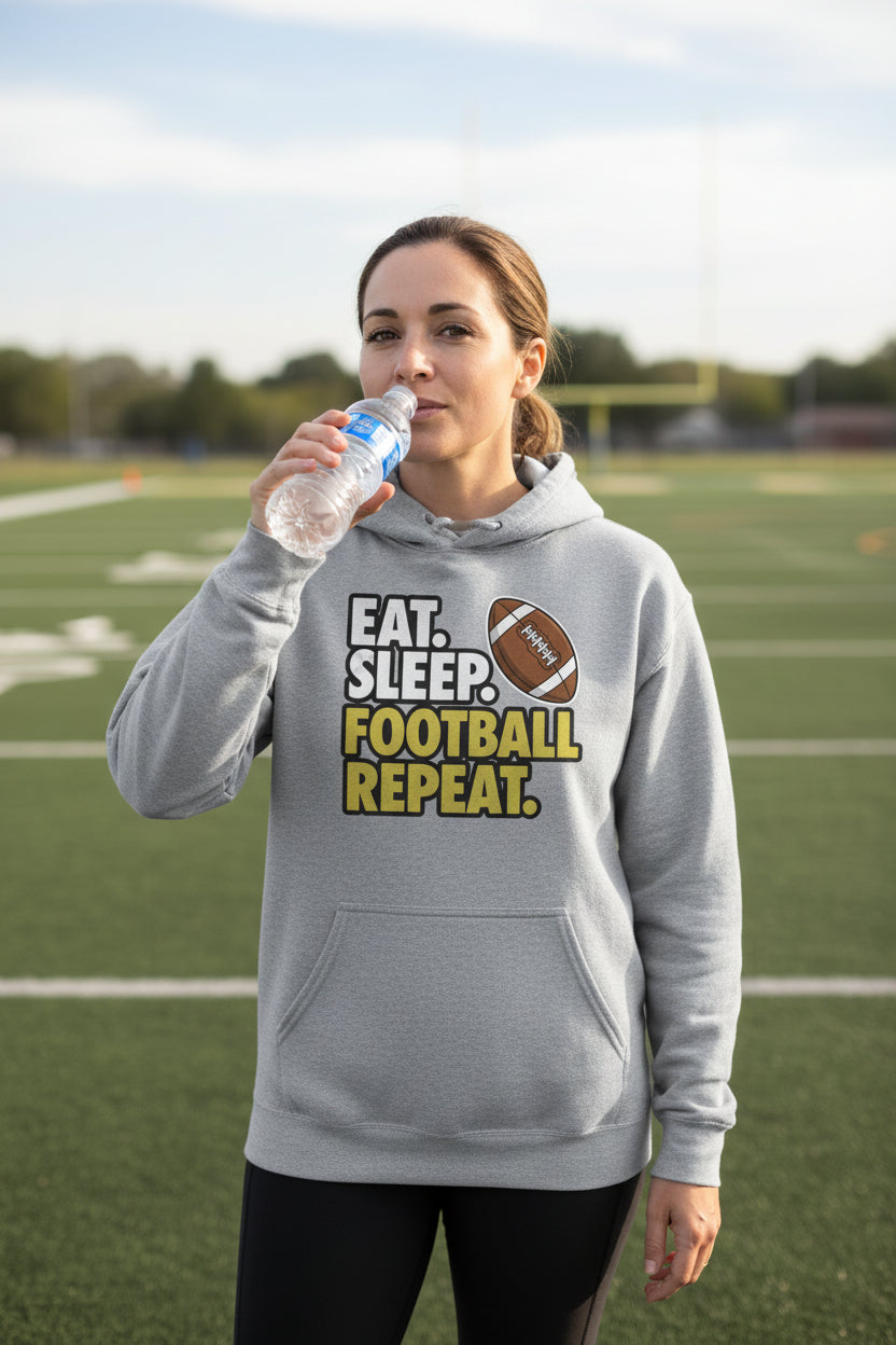 Eat Sleep Football Repeat - Athlete Lifestyle Ladies Hoodie SPORT GREY - FRONT
