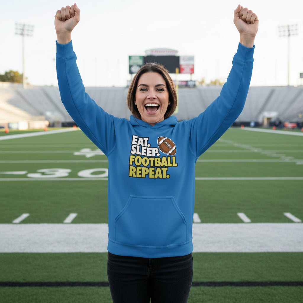 Eat Sleep Football Repeat - Athlete Lifestyle Ladies Hoodie Royal - FRONT