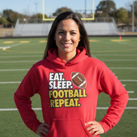 Eat Sleep Football Repeat - Athlete Lifestyle Ladies Hoodie RED - FRONT