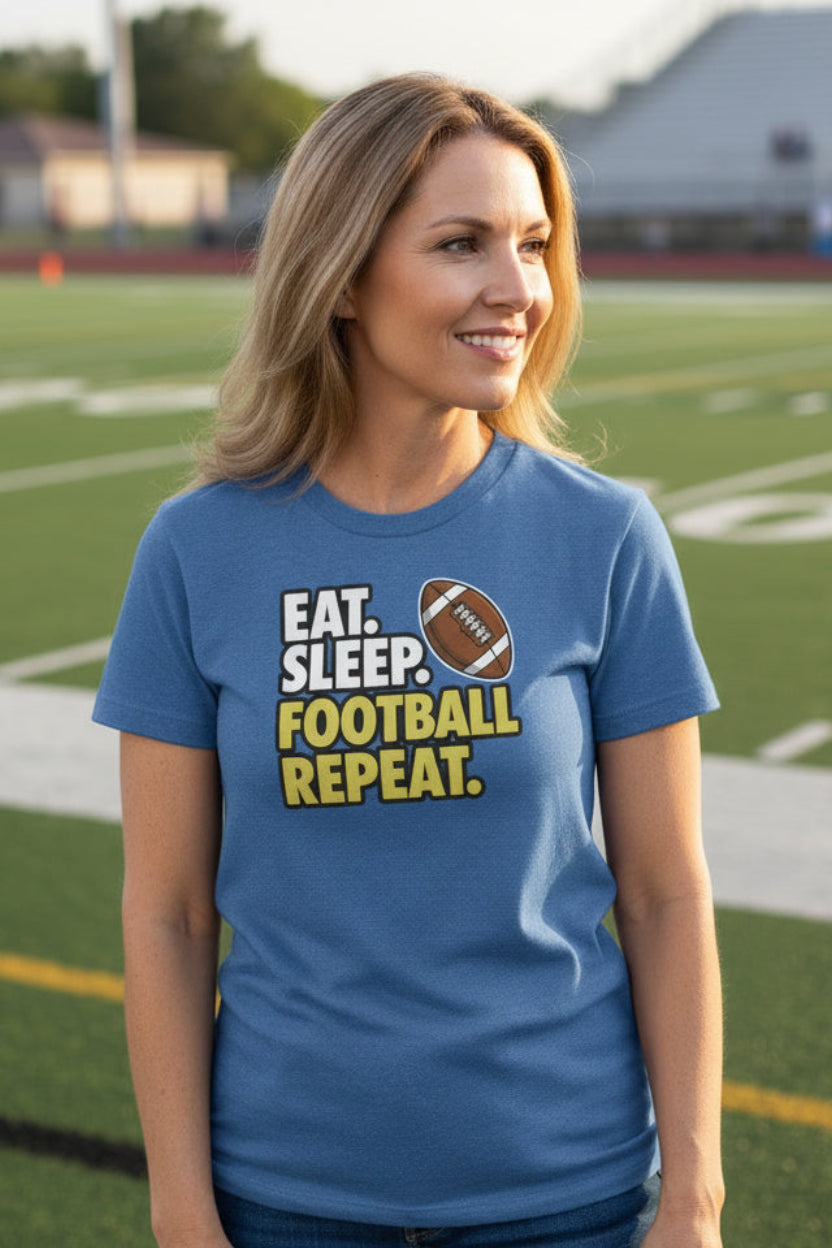 Eat Sleep Football Repeat - Athlete Lifestyle Ladies T-Shirt HTHR TRUE ROYAL - FRONT