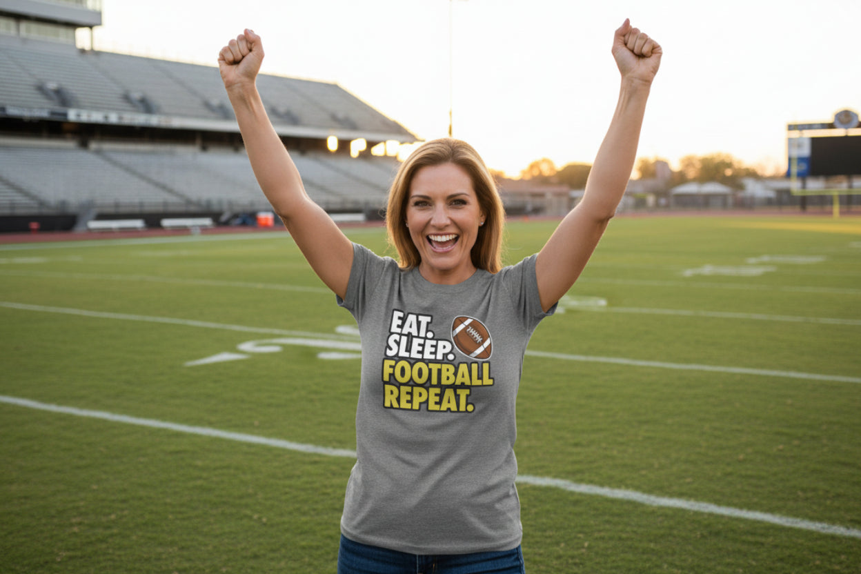 Eat Sleep Football Repeat - Athlete Lifestyle Ladies T-Shirt DEEP HEATHER - FRONT