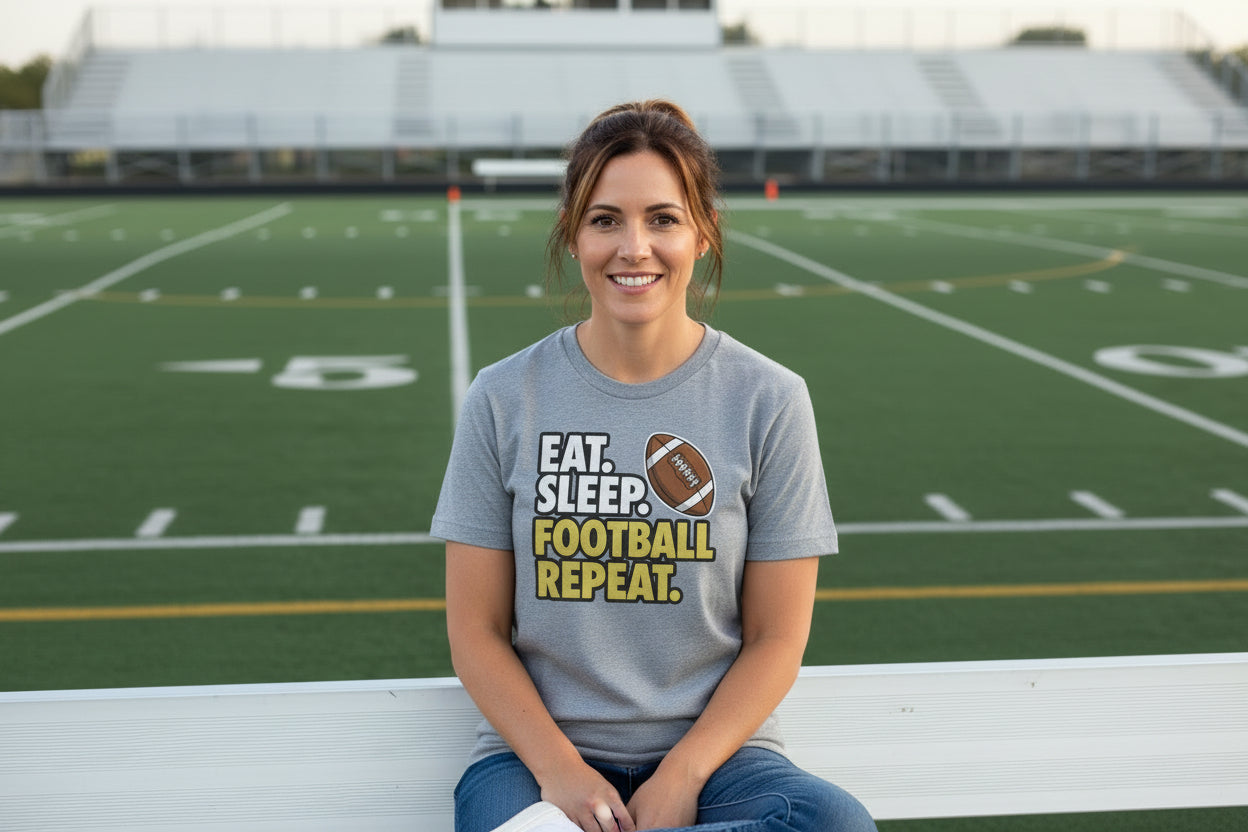Eat Sleep Football Repeat - Athlete Lifestyle Ladies T-Shirt ATHLETIC HEATHER - FRONT