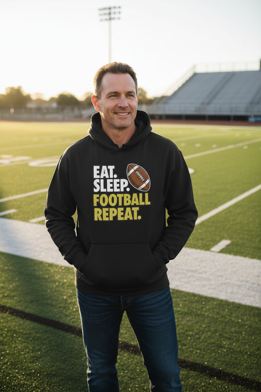 Eat Sleep Football Repeat - Athlete Lifestyle Mens Hoodie BLACK - FRONT