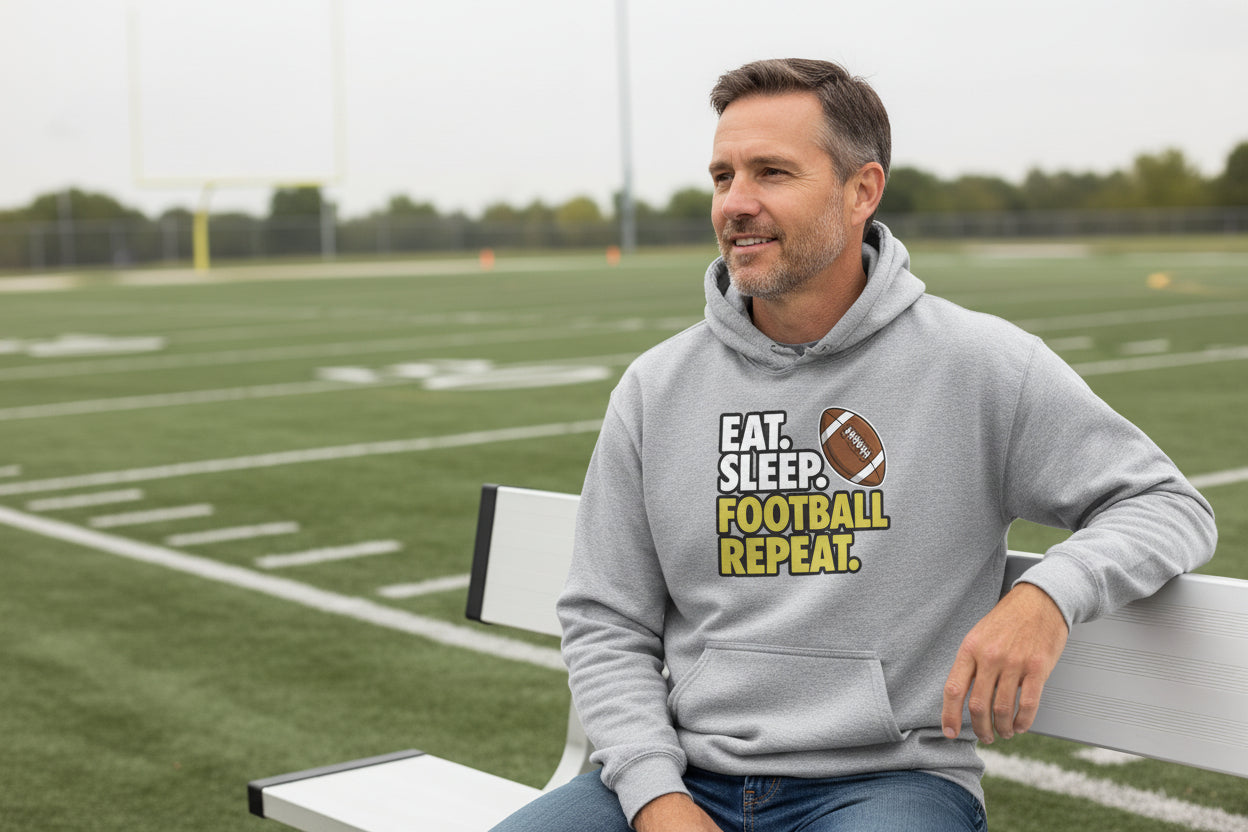 Eat Sleep Football Repeat - Athlete Lifestyle Mens Hoodie SPORT GREY - FRONT