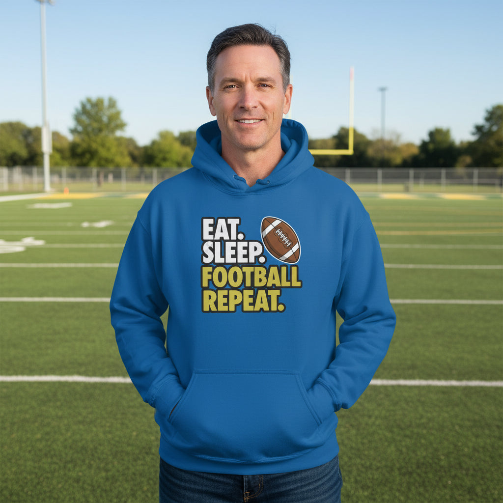 Eat Sleep Football Repeat - Athlete Lifestyle Mens Hoodie Royal - FRONT