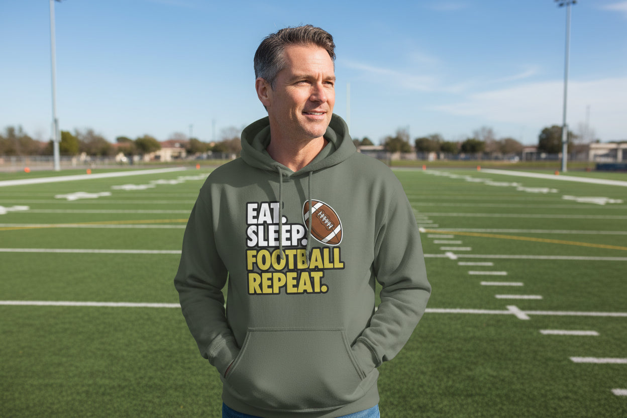 Eat Sleep Football Repeat - Athlete Lifestyle Mens Hoodie MILITARY GREEN - FRONT