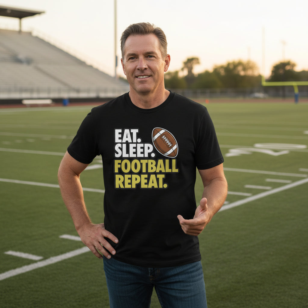 Eat Sleep Football Repeat - Athlete Lifestyle Mens T-Shirt BLACK - FRONT