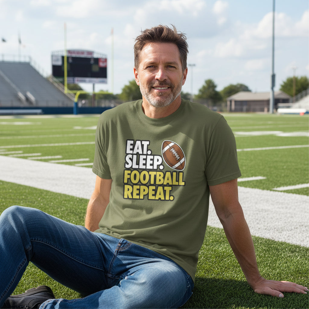 Eat Sleep Football Repeat - Athlete Lifestyle Mens T-Shirt MILITARY GREEN - FRONT