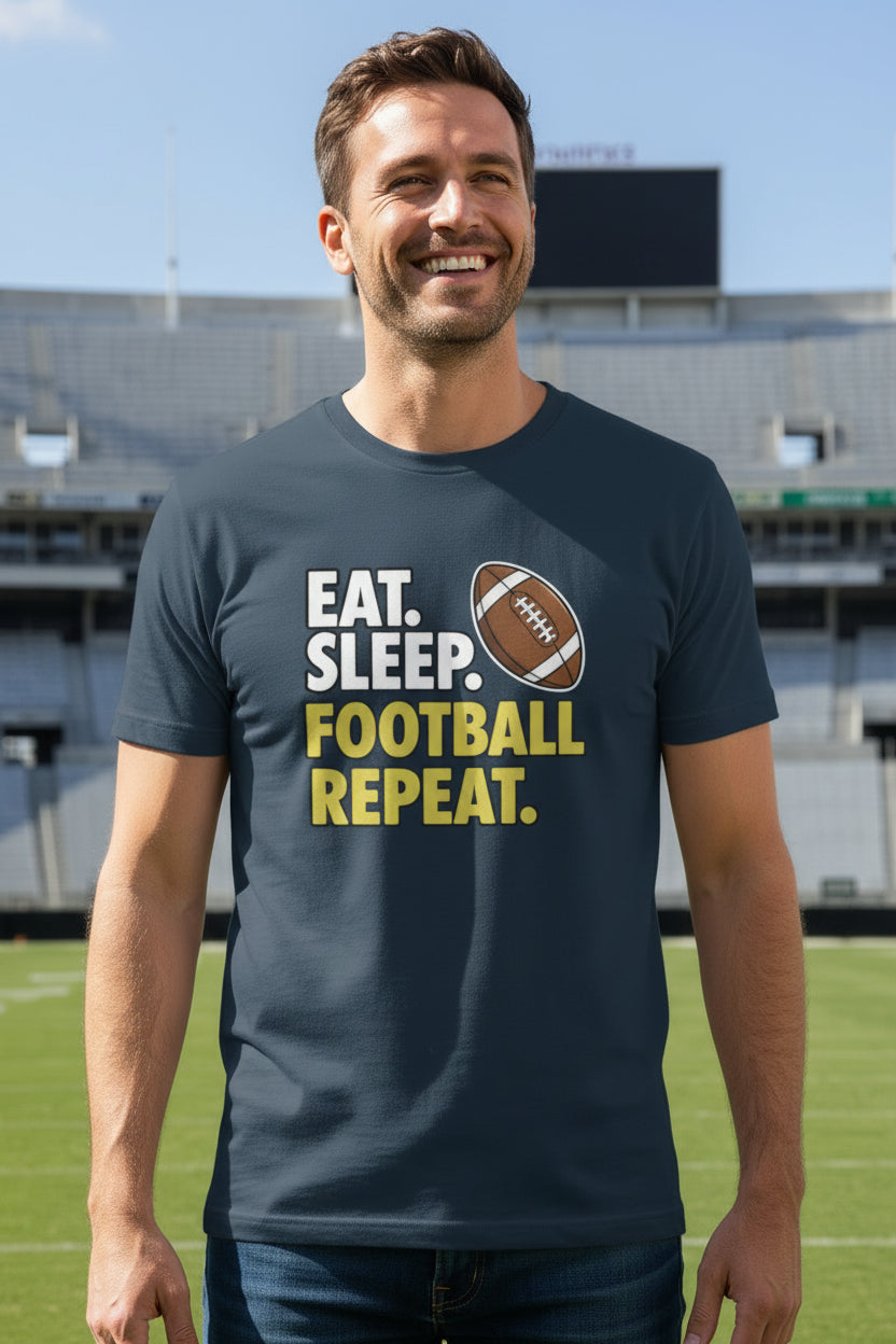 Eat Sleep Football Repeat - Athlete Lifestyle Mens T-Shirt MIDNIGHT NAVY - FRONT