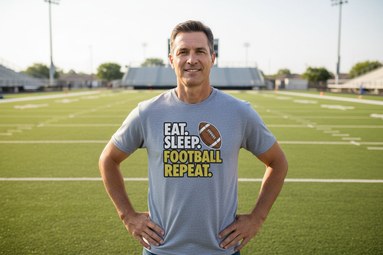 Eat Sleep Football Repeat - Athlete Lifestyle Mens T-Shirt HEATHER GRAY - FRONT