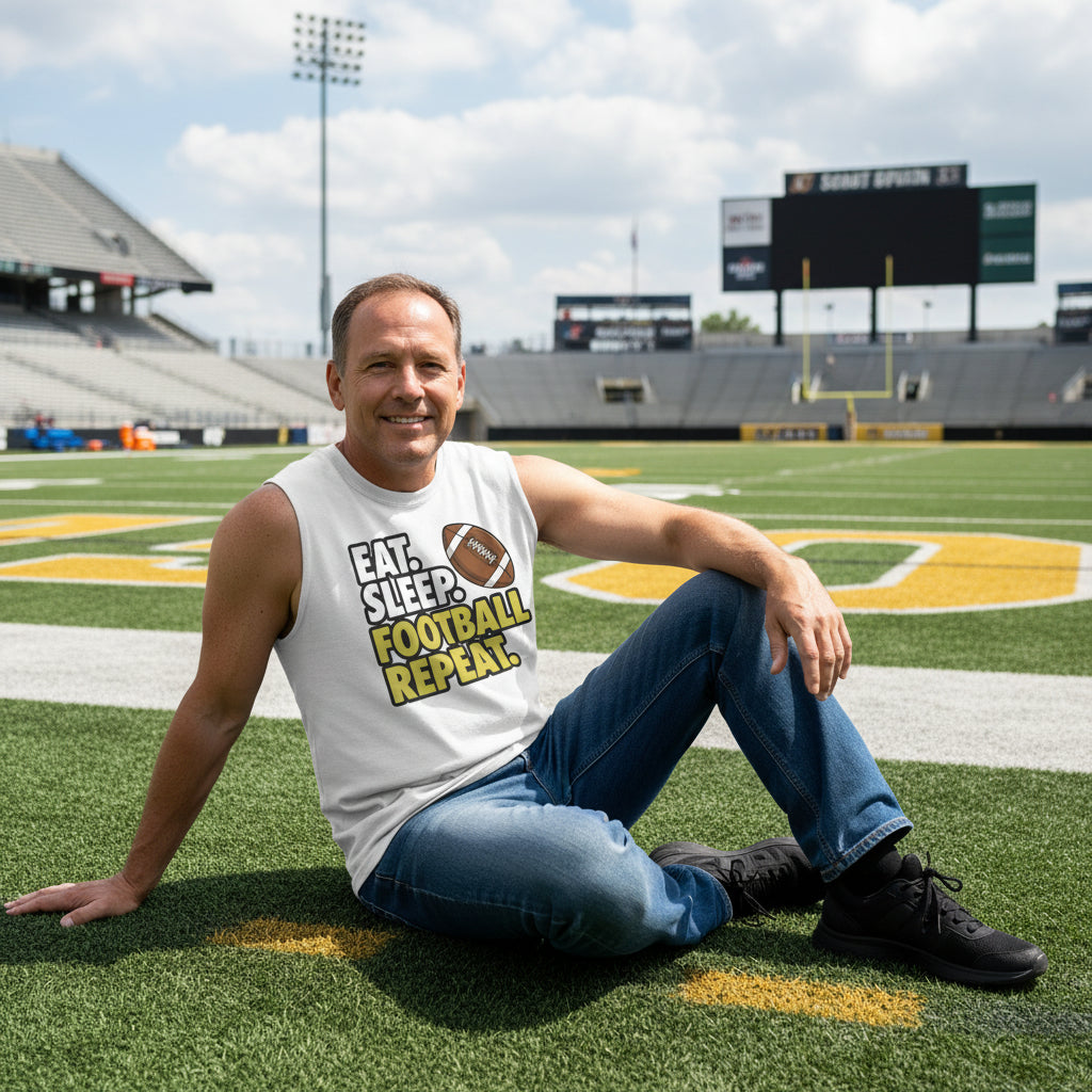 Eat Sleep Football Repeat - Athlete Lifestyle Mens Tank Top WHITE - FRONT