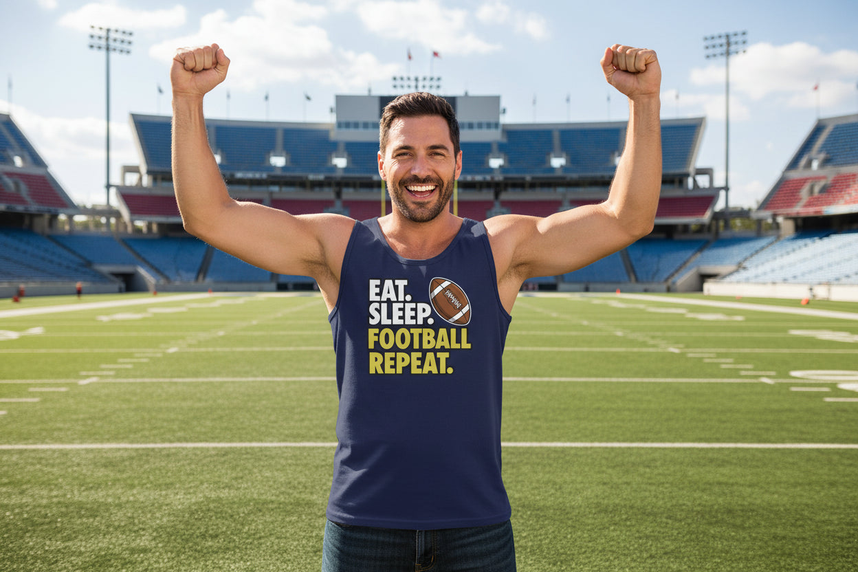 Eat Sleep Football Repeat - Athlete Lifestyle Mens Tank Top NAVY - FRONT