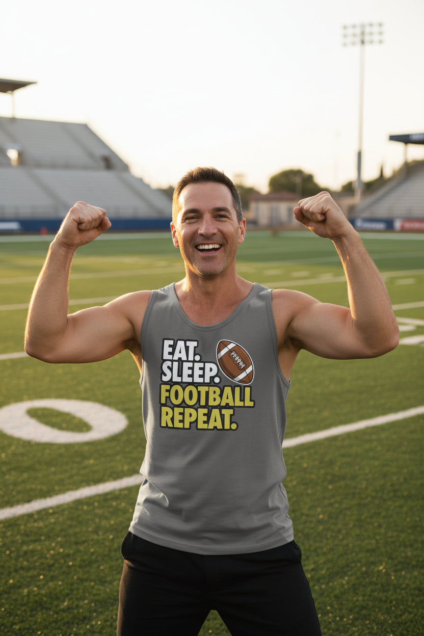 Eat Sleep Football Repeat - Athlete Lifestyle Mens Tank Top DARK GREY - FRONT