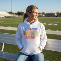Eat Sleep Football Repeat – Colorful Fun Sports Lifestyle Hoodie for Women WHITE - FRONT
