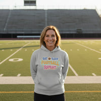 Eat Sleep Football Repeat – Colorful Fun Sports Lifestyle Hoodie for Women SPORT GREY - FRONT