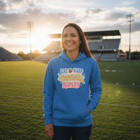 Eat Sleep Football Repeat – Colorful Fun Sports Lifestyle Hoodie for Women Royal - FRONT