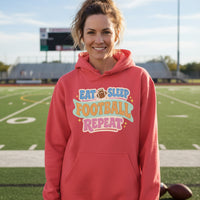 Eat Sleep Football Repeat – Colorful Fun Sports Lifestyle Hoodie for Women RED - FRONT