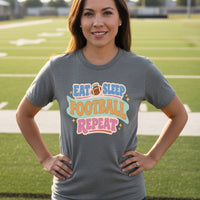 Eat Sleep Football Repeat – Colorful Fun Sports Lifestyle T-Shirt for Women DEEP HEATHER - FRONT