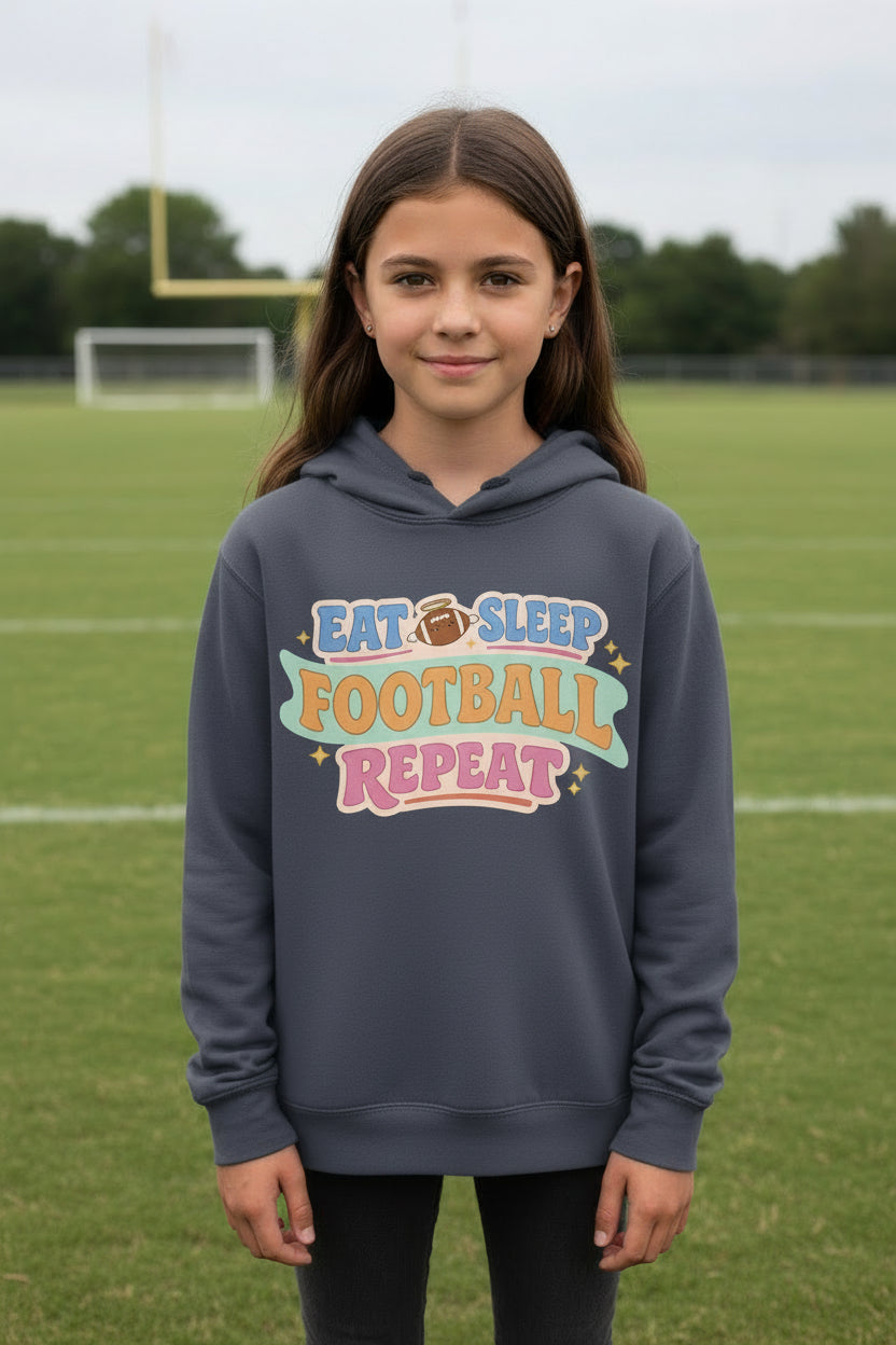 Eat Sleep Football Repeat Cute Colorful Sports Lover Hoodie True Navy - FRONT