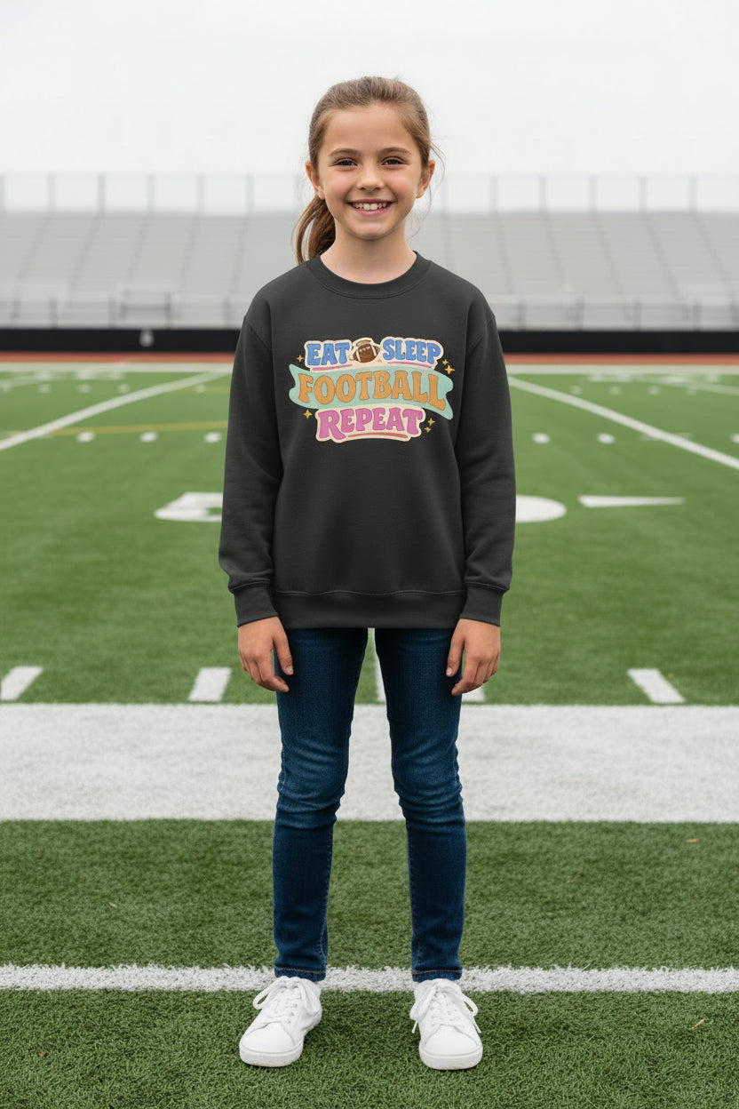Eat Sleep Football Repeat Cute Colorful Sports Lover Hoodie Black- FRONT