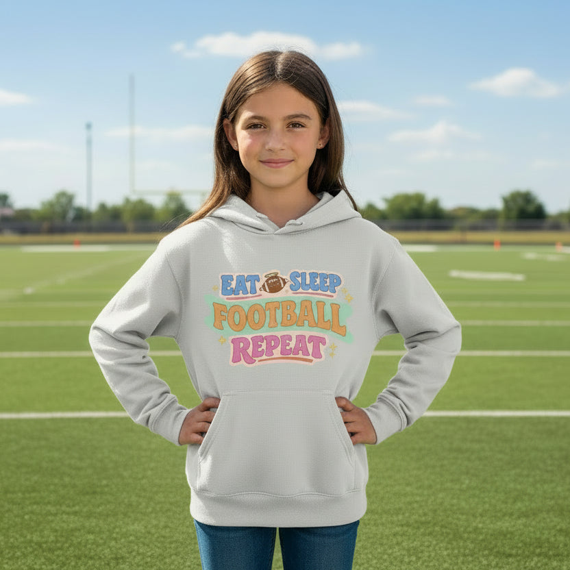 Eat Sleep Football Repeat Cute Colorful Sports Lover Hoodie Silver - FRONT