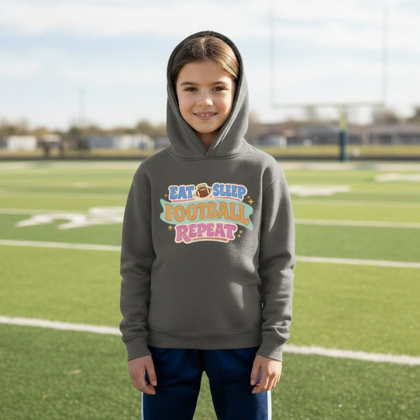Eat Sleep Football Repeat Cute Colorful Sports Lover Hoodie Iron Grey - FRONT
