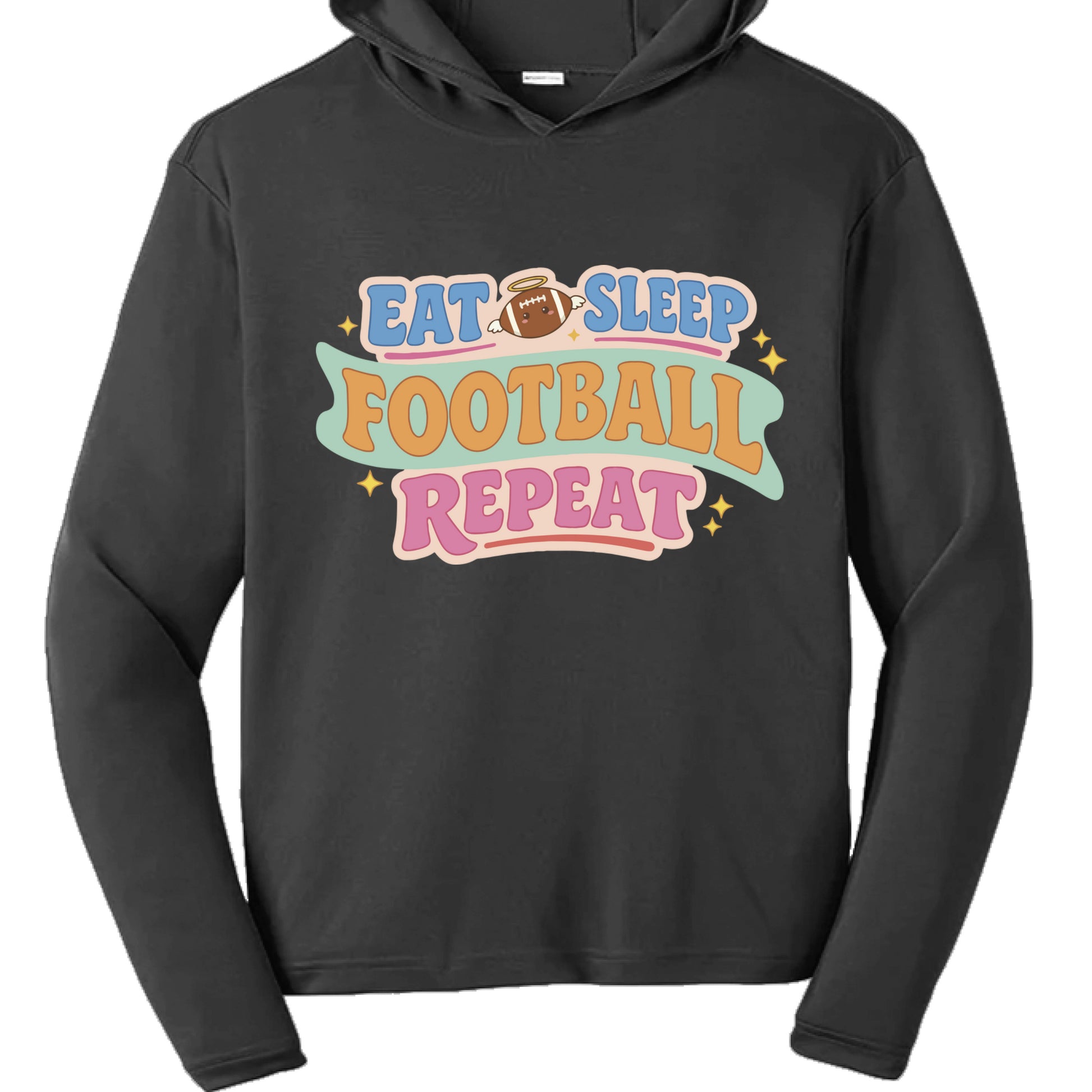 Eat Sleep Football Repeat Cute Colorful Sports Lover Hoodie Black- FRONT