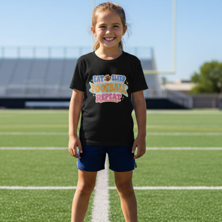 Eat Sleep Football Repeat Cute Colorful Sports Lover T-Shirt Black - FRONT