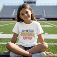 Eat Sleep Football Repeat Cute Colorful Sports Lover T-Shirt WHITE - FRONT