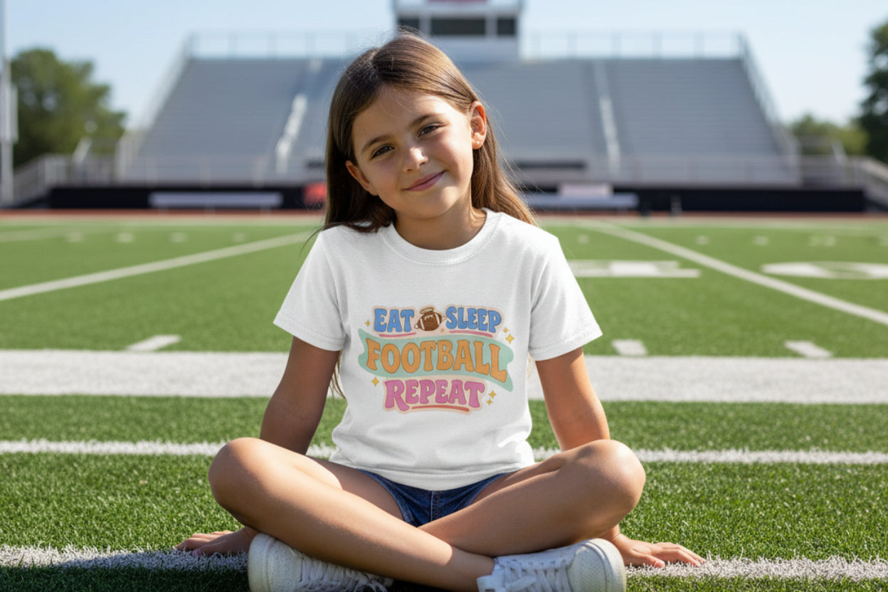 Eat Sleep Football Repeat Cute Colorful Sports Lover T-Shirt WHITE - FRONT
