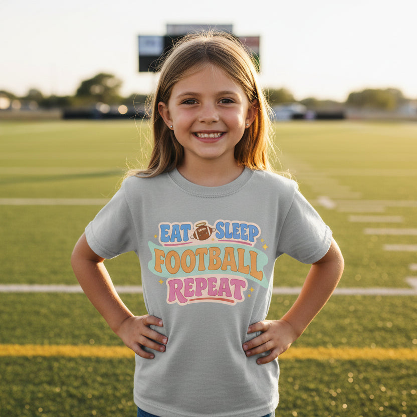Eat Sleep Football Repeat Cute Colorful Sports Lover T-Shirt Sport Grey - FRONT