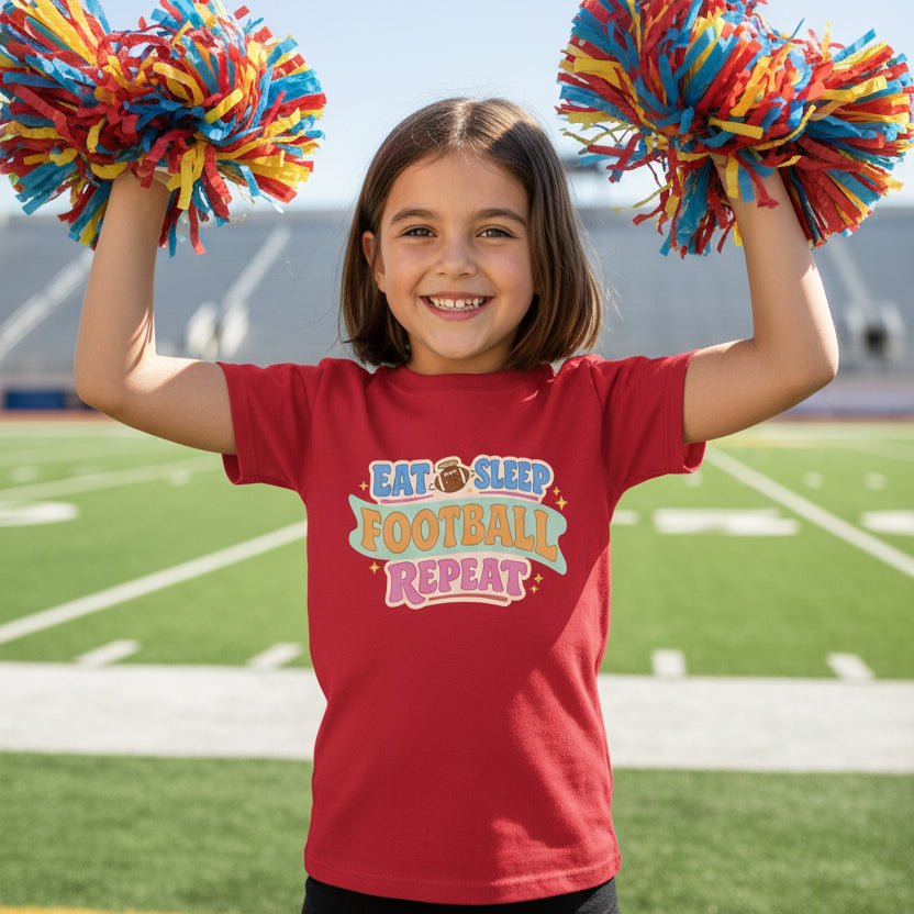 Eat Sleep Football Repeat Cute Colorful Sports Lover T-Shirt Red - FRONT