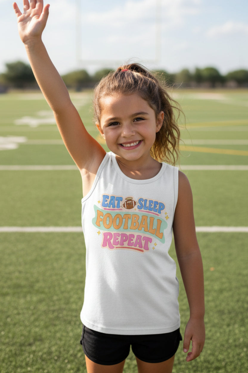 Eat Sleep Football Repeat Cute Colorful Sports Lover Tank Top Solid White Triblend - FRONT