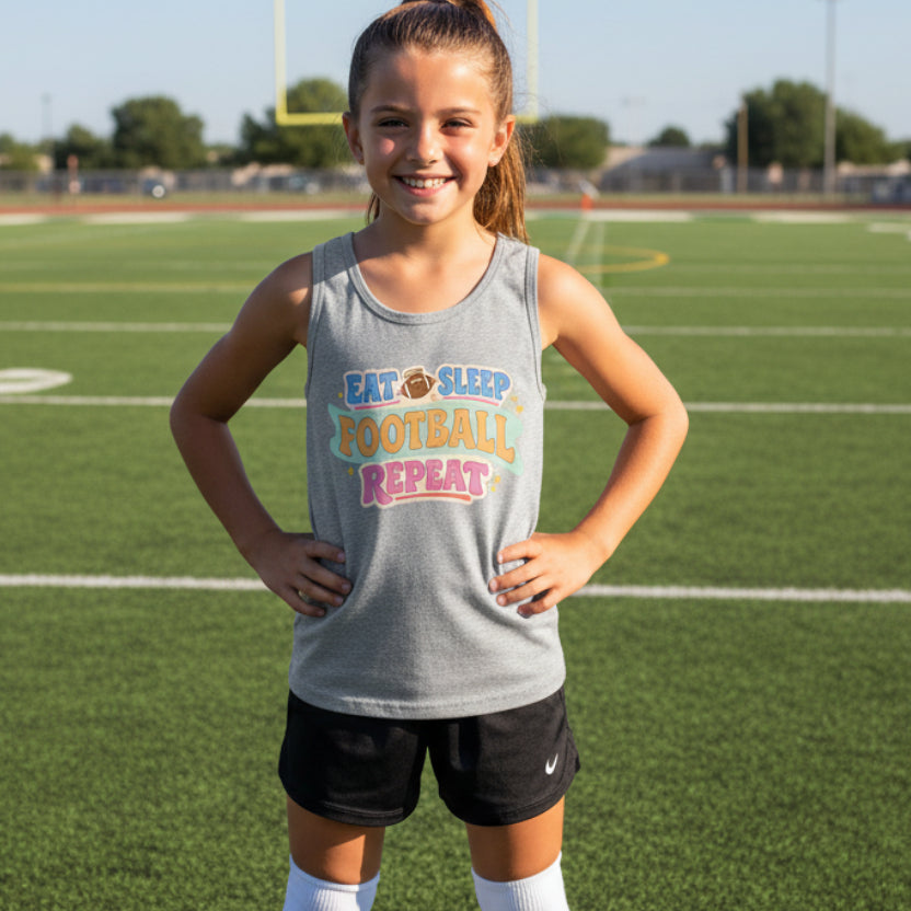 Eat Sleep Football Repeat Cute Colorful Sports Lover Tank Top ATHLETIC HEATHER - FRONT