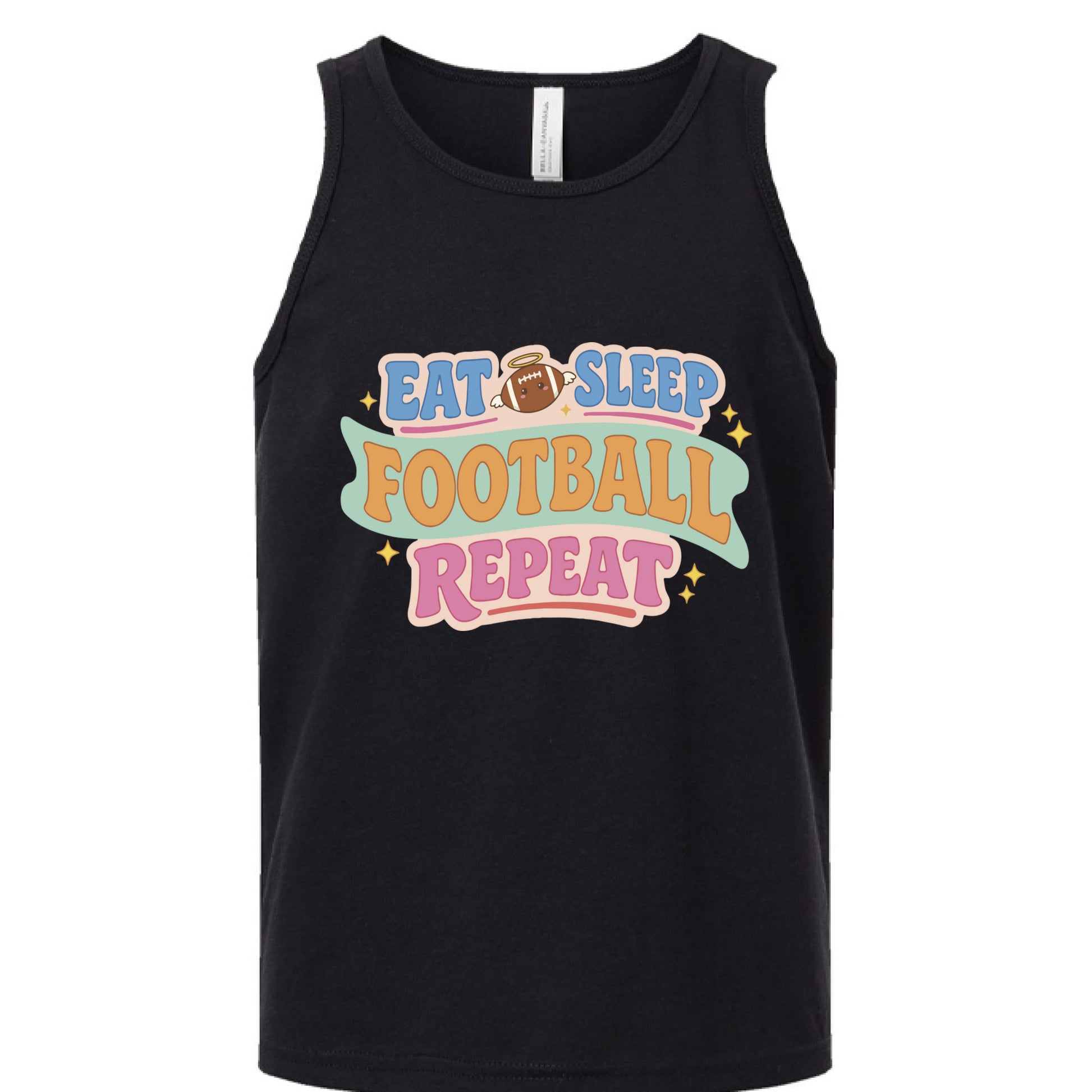 Eat Sleep Football Repeat Cute Colorful Sports Lover Tank Top Solid Black Triblend - FRONT