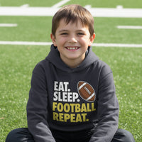 Eat Sleep Football Repeat Youth Funny Sports Motivation Hoodie for Kids Athletes True Navy - YST358 - FRONT