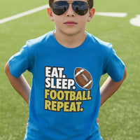 Eat Sleep Football Repeat Youth Funny Sports Motivation T-Shirt for Kids Athletes Royal - G640B - FRONT