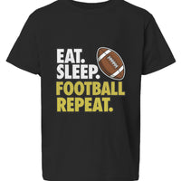 Eat Sleep Football Repeat Youth Funny Sports Motivation T-Shirt for Kids Athletes Black - G640B - FRONT