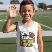 Eat Sleep Football Repeat Youth Funny Sports Motivation Tank Top for Kids Athletes Solid White Triblend - 3480YCV - FRONT