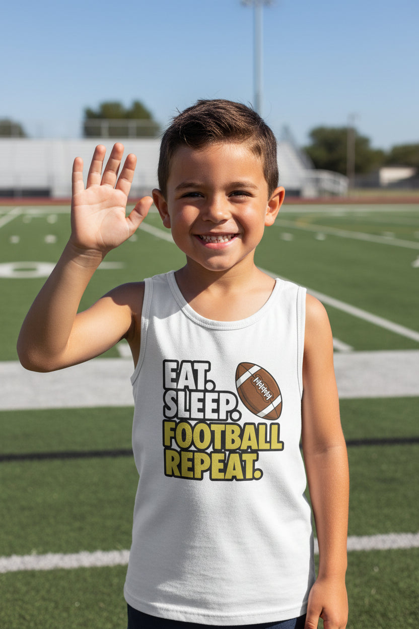 Eat Sleep Football Repeat Youth Funny Sports Motivation Tank Top for Kids Athletes Solid White Triblend - 3480YCV - FRONT